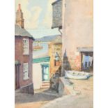 James Heseldin (1887-1969) British, 'Back road east, St. Ives', Cornwall, watercolour, signed, label