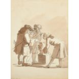 F. Grose, 'Connoisseur's examining an antique bust', pencil, ink and wash, inscribed, signed and