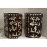 Two mother of pearl inlaid Chinese brush pots.