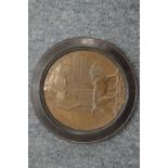 A World War I bronze death penny for Roland George Hunt, framed.