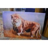 A large photographic print on canvas of a male lion together with a print of a reclining female semi