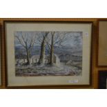 George Wyllie Hutchinson, rural landscape with farm buildings in a track, watercolour, signed.