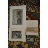A small group of unframed engravings together with Rudyard Kipling 'They' first edition 1905.