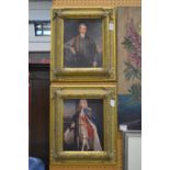 A pair of portraits depicting noble Gentleman, colour prints in decorative gilt frames.