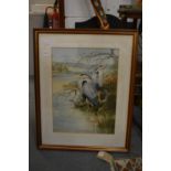 C David Johnston, A pair of herons by a lakeside, watercolour, signed and dated 1977 together with a