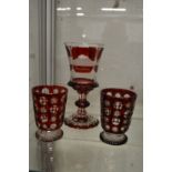 A Bohemian goblet and pair of similar beakers.