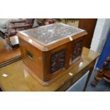 A good Victorian carved walnut four drawer table canteen.