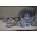 A Wedgwood Jasper ware egg shaped boxes and other items.