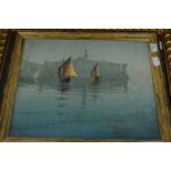 Kapelina Fishing Boats, oil on canvas together with decoratively framed print of a horse.