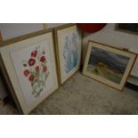 A pair of prints depicting flowers and another print.