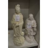 A Blanc de Chine Buddha and similar Guan Yin.