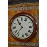 A good large mahogany cased circular wall clock with fusee movement.