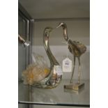Two unusual silver plated and crystal models of birds.