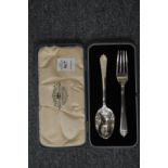 A cased silver Christening set.