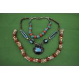 Decorative bead necklaces.