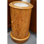 A Victorian mahogany and marble top cylindrical pot cupboard.