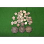 A Charles II crown 1673, two Victoria crowns 1890, George III shilling 1817 and other coins.