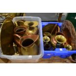 A quantity of decorative copper and brass ware.