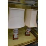 A pair of Imari table lamps with shades.