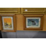 A pair of small watercolours depicting boats and ships.