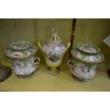 A pair of decorative porcelain ice pails and a pot-pourri vase (af).