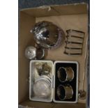 Silver pepper grinder, toast rack and other items.