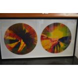 In the manner of Damien Hirst, a pair of spin pictures, framed and glazed.