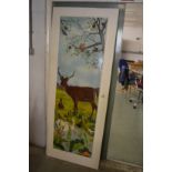 An unusual painted door decorated with a woodland scene.