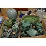 A quantity of green glaze pottery items and other collectables to include a large green crackle