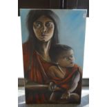 Mother and child, oil on canvas, unframed.