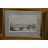 William Lionel Wyllie, a reproduction print depicting a river scene with a bridge.