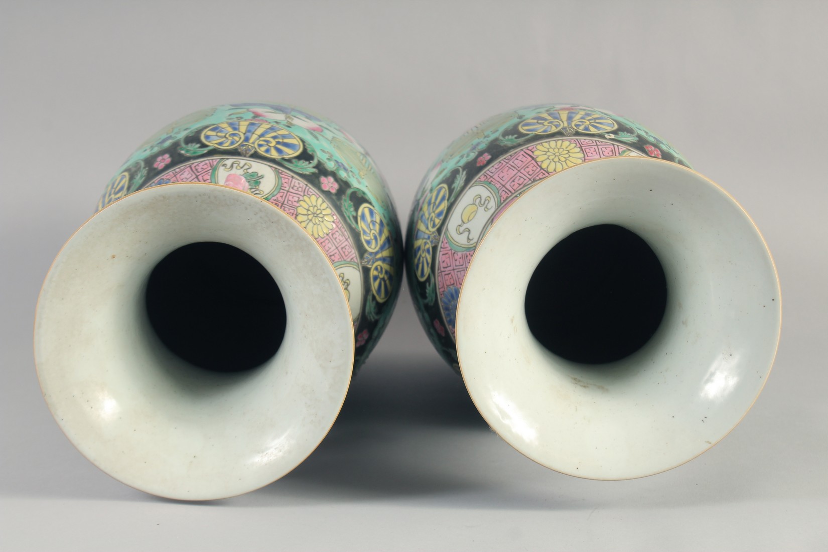 A LARGE PAIR OF CHINESE FAMILLE ROSE PORCELAIN VASES, each decorated with Shou symbols, peach and - Image 5 of 8