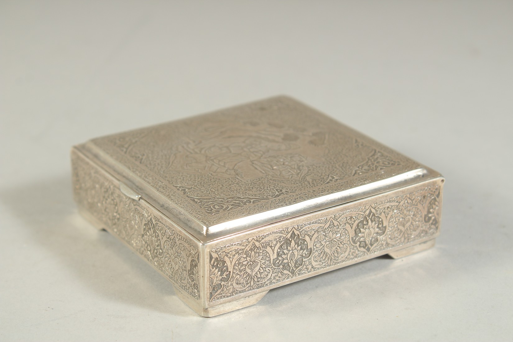 A FINE PERSIAN SILVER BOX SIGNED BY LAHIJI, 8cm square. - Image 2 of 5