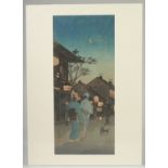 SHOTEI TAKAHASHI (1871-1945): STREET PERFORMER; an early 20th century original Japanese woodblock