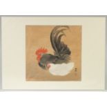 KOSON OHARA (1877-1945): COCKEREL AND HEN; an early 20th century original Japanese woodblock print.