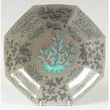 A LARGE DECORATIVE JAPANESE OCTAGONAL PORCELAIN BOWL, with sprays of flora, in original box, bowl