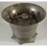 A CHINESE TINNED COPPER TABLETOP WATER FOUNTAIN, 20cm high, 30cm diameter.