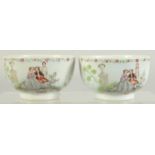 A PAIR OF FAMILLE ROSE PORCELAIN CUPS, with European subjects, cups 8.5cm diameter.