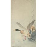 KOSON OHARA (1877-1945): GEESE; an early 20th century original Japanese woodblock print.