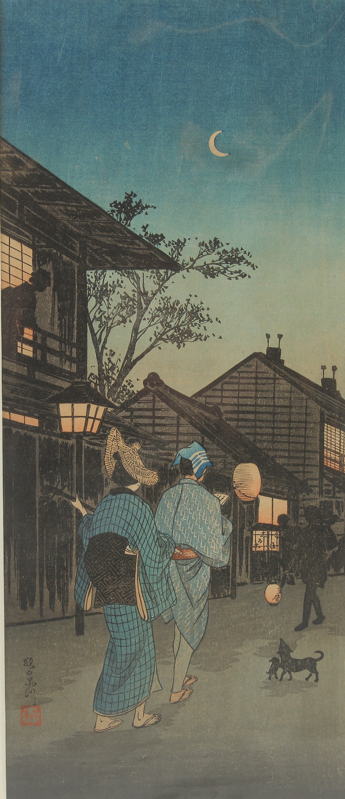 SHOTEI TAKAHASHI (1871-1945): STREET PERFORMER; an early 20th century original Japanese woodblock - Image 2 of 2