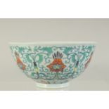 A FINE CHINESE DOUCAI PORCELAIN BOWL, beautifully decorated with fine floral motifs, the base with
