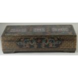 A LARGE CHINESE BLACK LACQUERED WOOD RECTANGULAR BOX, painted with panels of foliate motifs and
