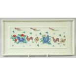 A CHINESE DOUCAI PORCELAIN CHICKEN TRAY, 30.5cm x 15cm.