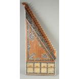 A FINE TURKISH MOTHER OF PEARL AND BONE INLAID QANUN; musical string instrument with fitted carrying