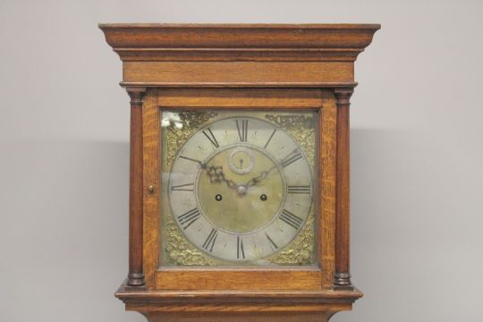 AN 18TH CENTURY OAK LONGCASE CLOCK with eight day movement, square brass dial, the silvered - Image 2 of 3