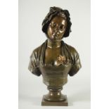 EUGENE LOURENT 91832 -1898) FRENCH. A SUPERB BRONZE BUST OF A LADY wearing a rose, on a square base.