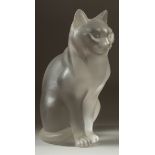 A LARGE LALIQUE FROSTED GLASS SEATED CAT. Engraved Lalique France. 8ins high.