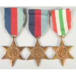 THREE UNNAMED 1939 - 1945 STARS.