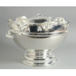 A GOOD SILVER PLATED CAVIAR SET with eight glasses. 12ins diameter.
