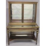 A SUPERB 19TH CENTURY FRENCH ROSEWOOD BRASS BANDED DISPLAY CASE, the top with double panel glazed